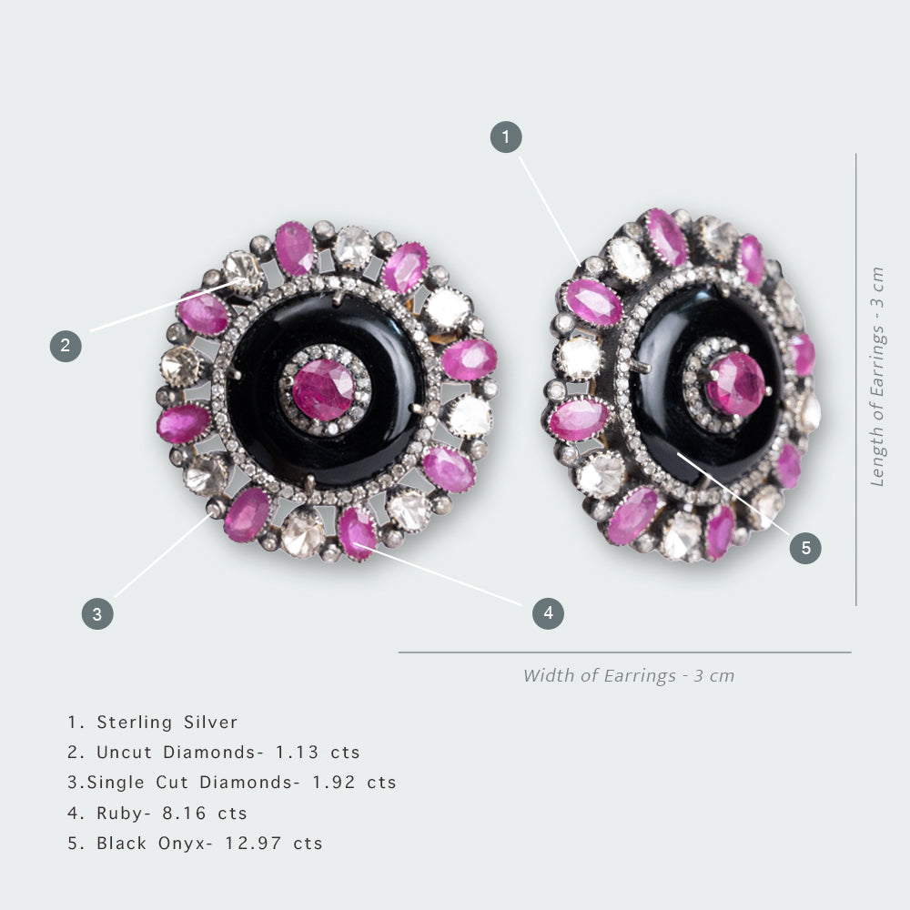 Adelisa Black Onyx Ruby Polki Earrings