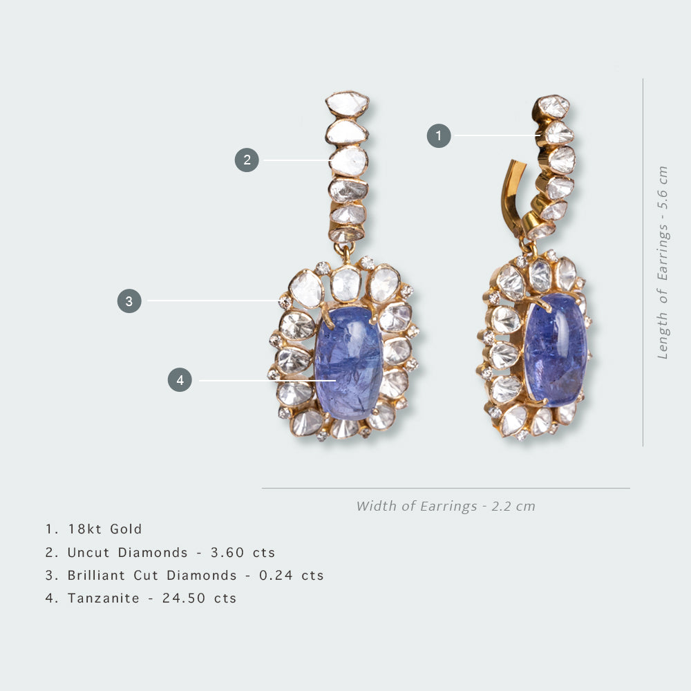 Kiyan Dangling Uncut Diamond and Tanzanite Earrings