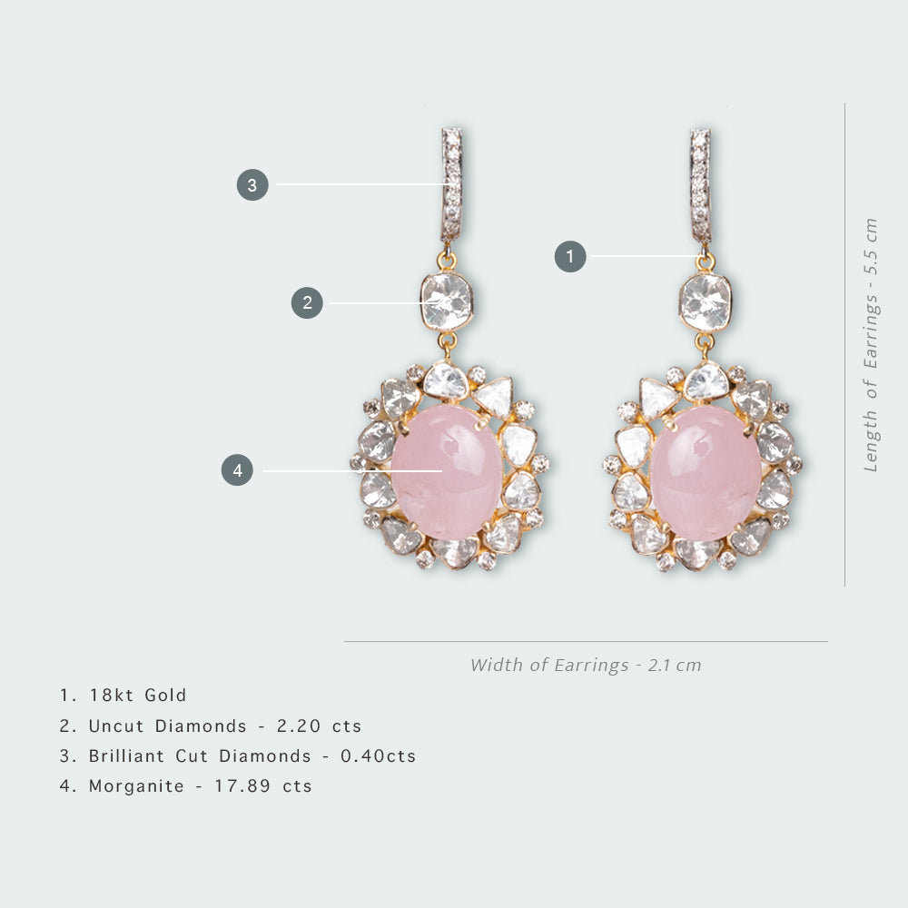Jeahh Uncut Diamond and Morganite Hanging Flower Earrings