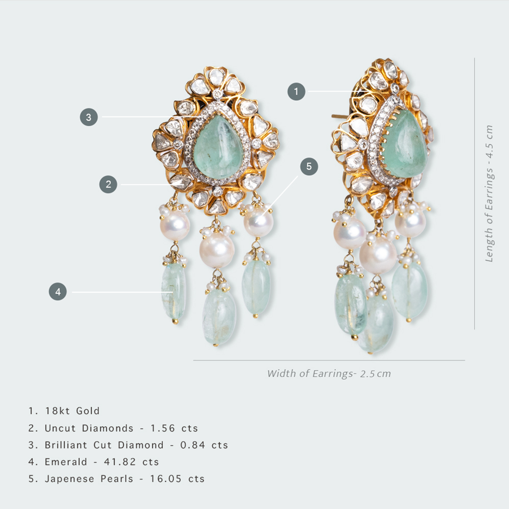 Hyderabadi Colombian Emerald Polki Earrings
