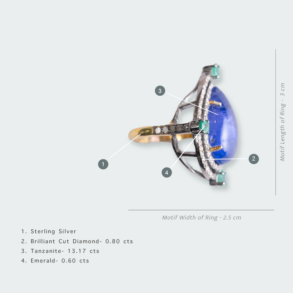 Albinia Tanzanite Emerald Diamond Rings