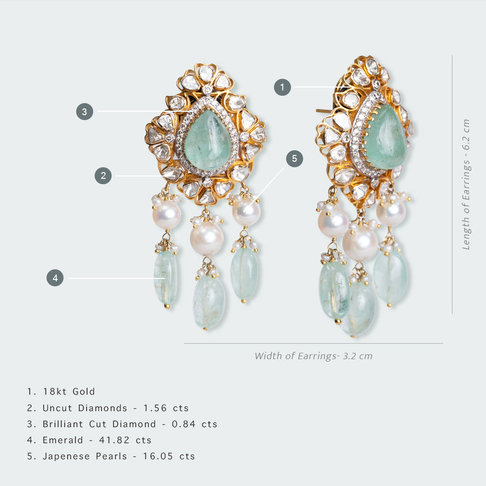 Hyderabad Uncut Diamond and Columbian Emerald Earrings