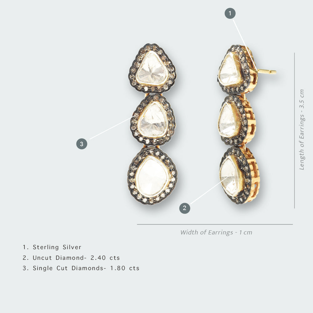 3 Piece Polki Earrings