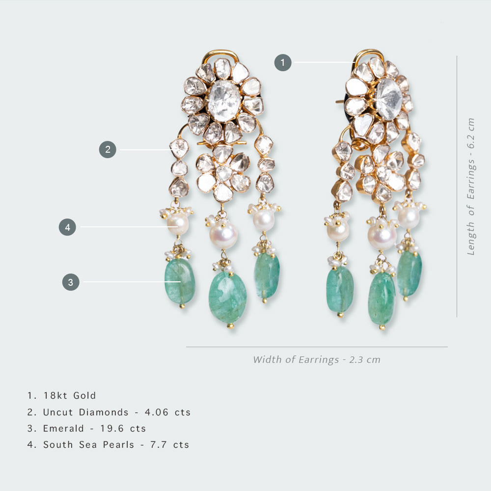 Floral Drop Uncut Diamond Earrings