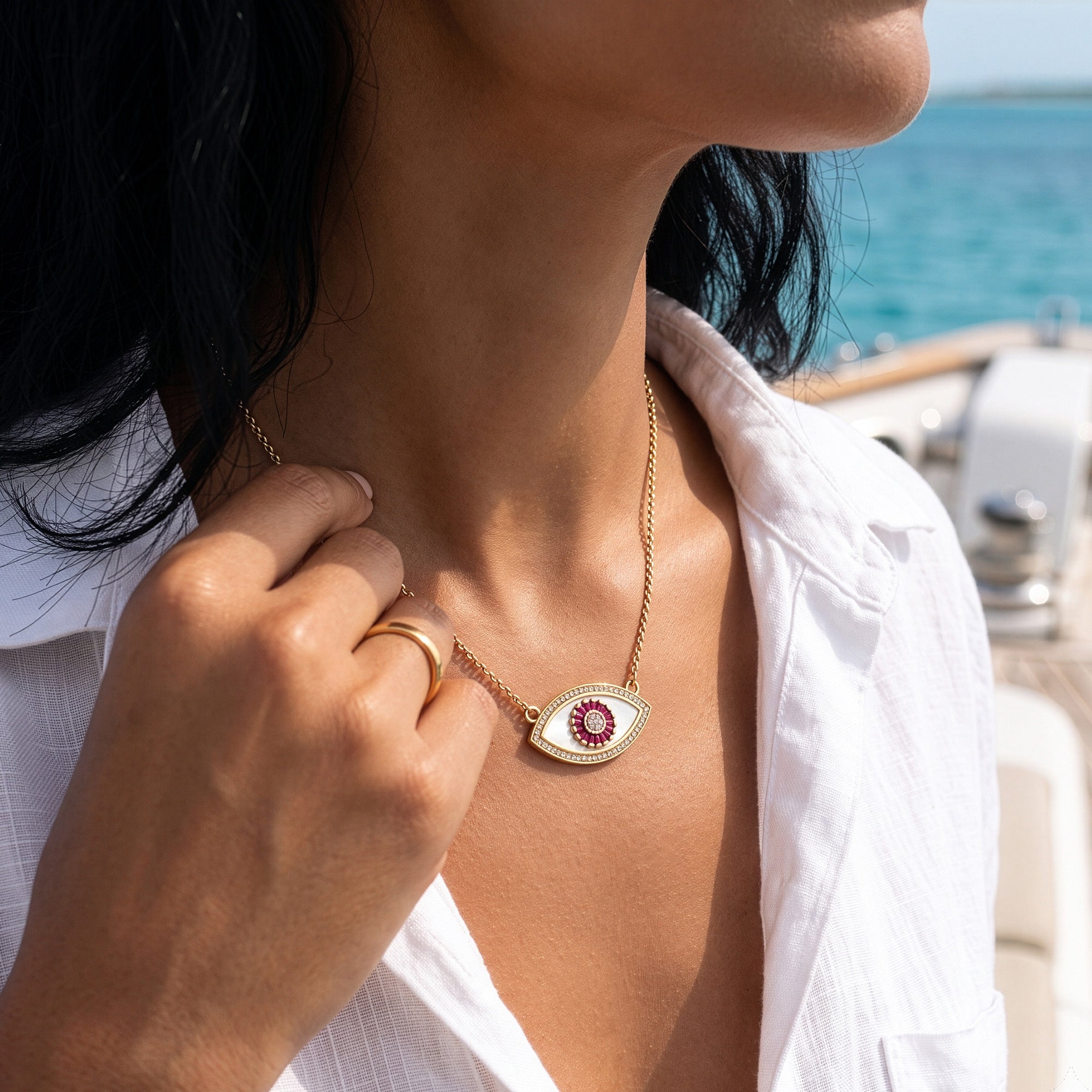 Wild at Heart Diamond Ruby Mother of Pearl Necklace