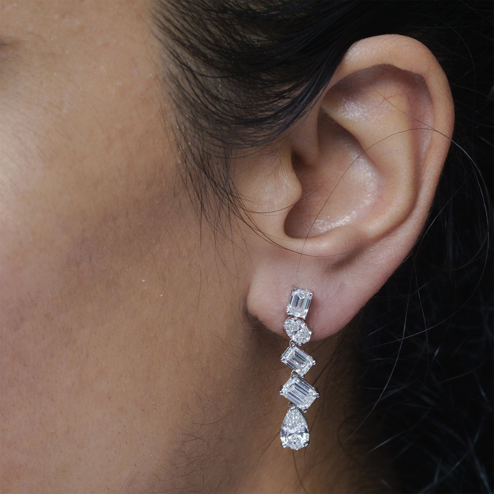 Emerald and Drop Cut Lab Diamond Earrings