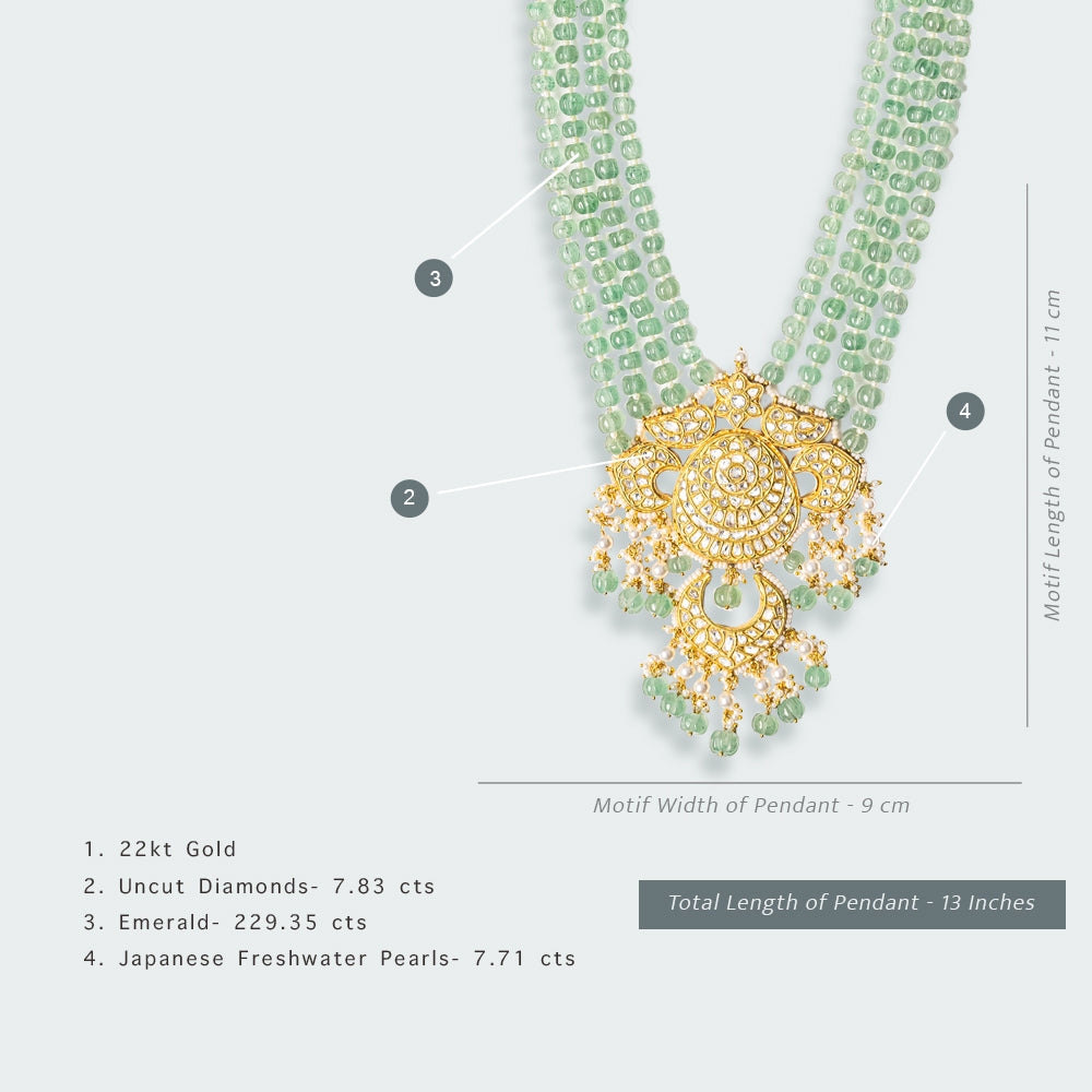 Yahvi Peacock Emerald Polki Pendant