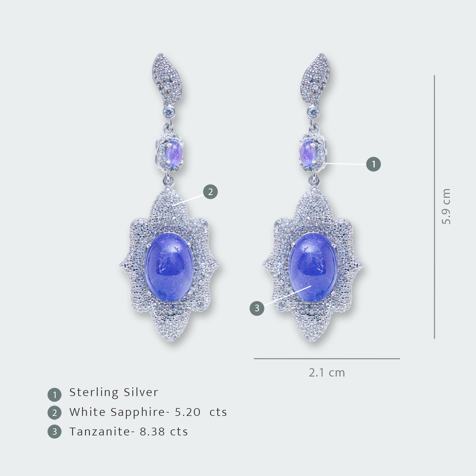 Tanzanite and white sapphire diamond gold earrings, luxury handcrafted fine jewellery, statement earrings