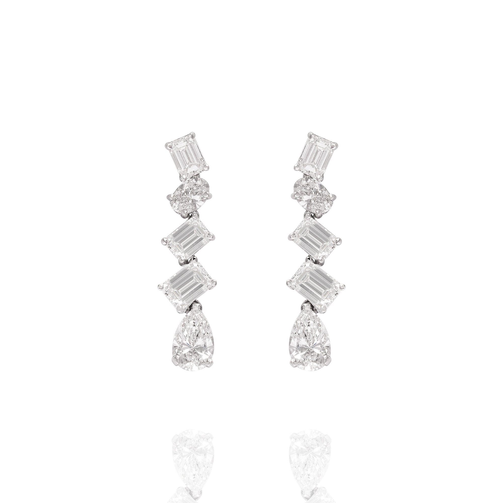 Emerald and Drop Cut Lab Diamond Earrings