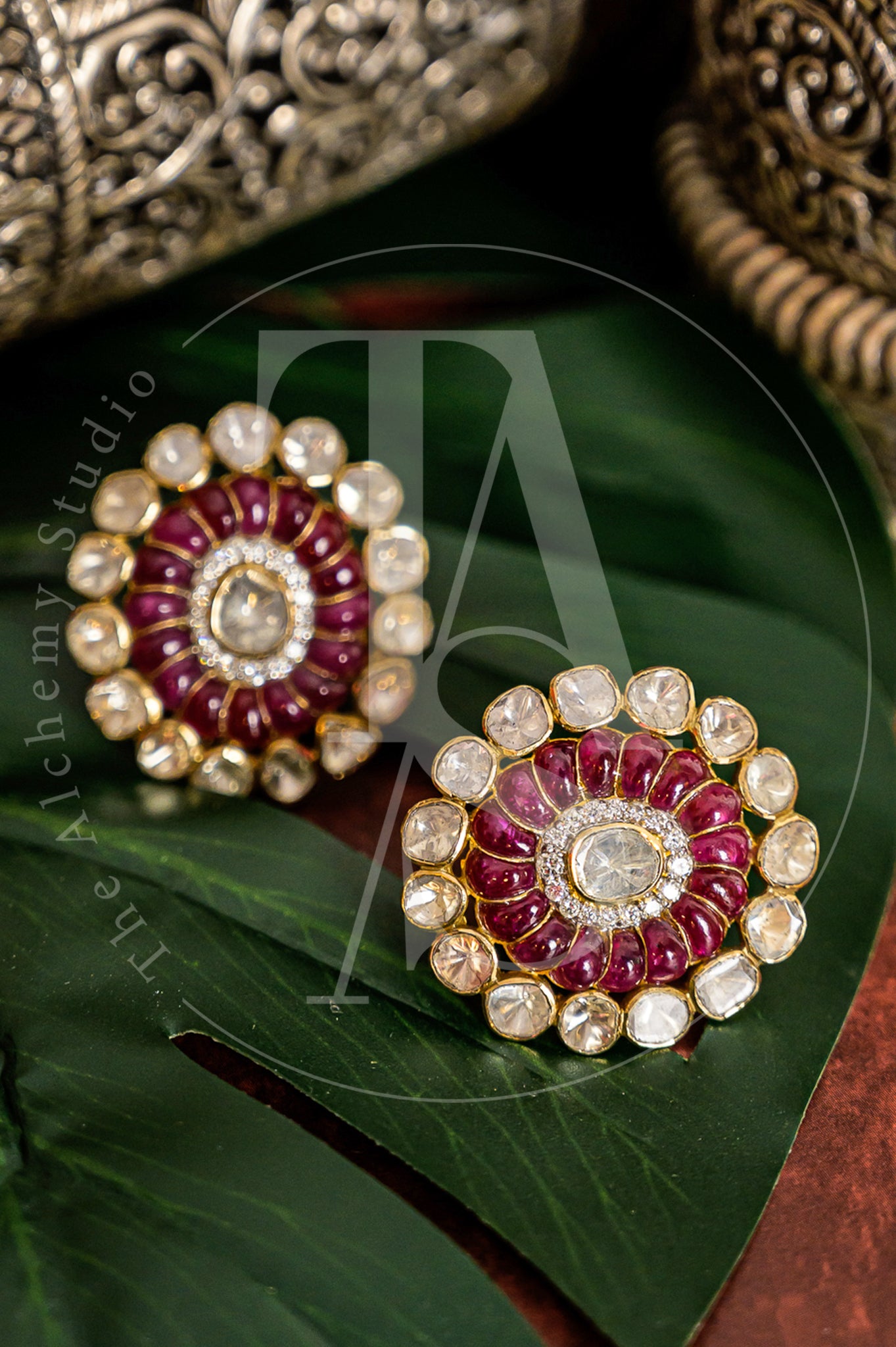 Elani Polki and Ruby Oval Earrings