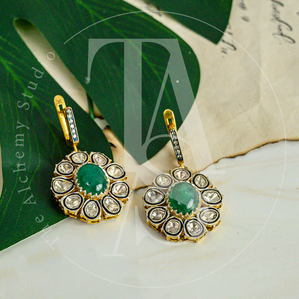 Arya Emerald and Uncut Diamond Earrings