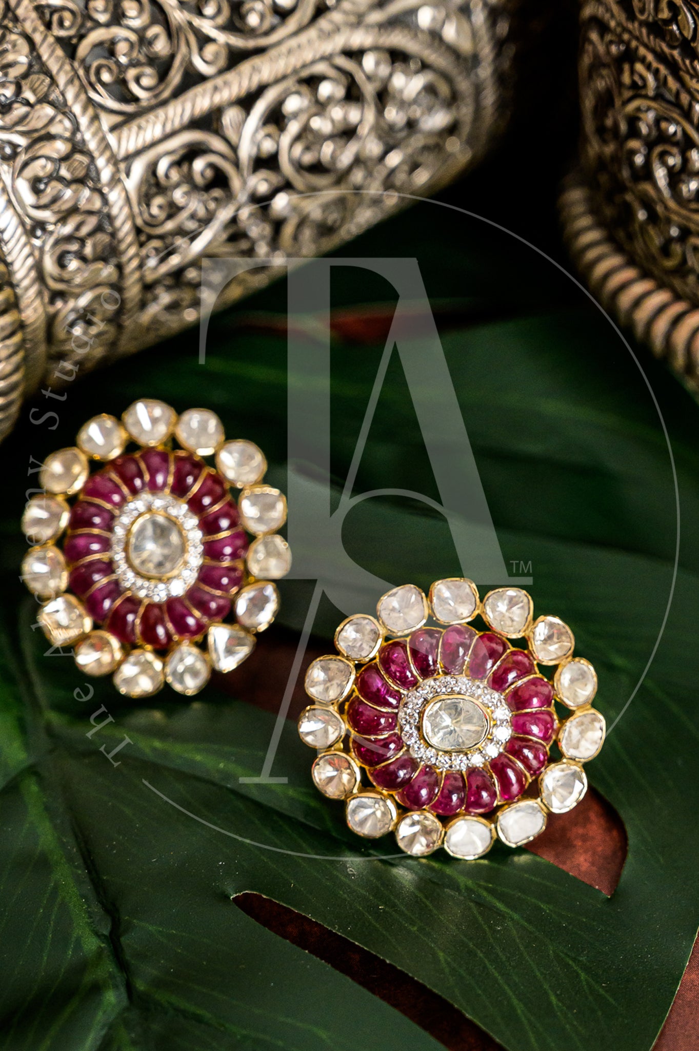 Elani Polki and Ruby Oval Earrings