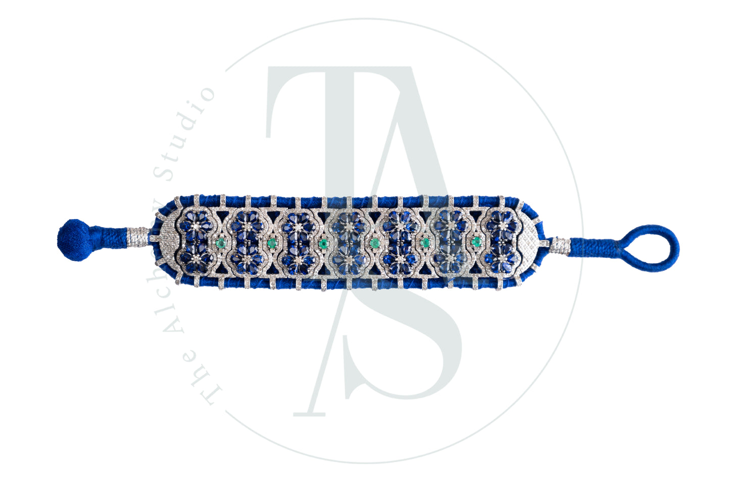 Delphi Emerald, Blue Sapphire and Diamond Bracelet