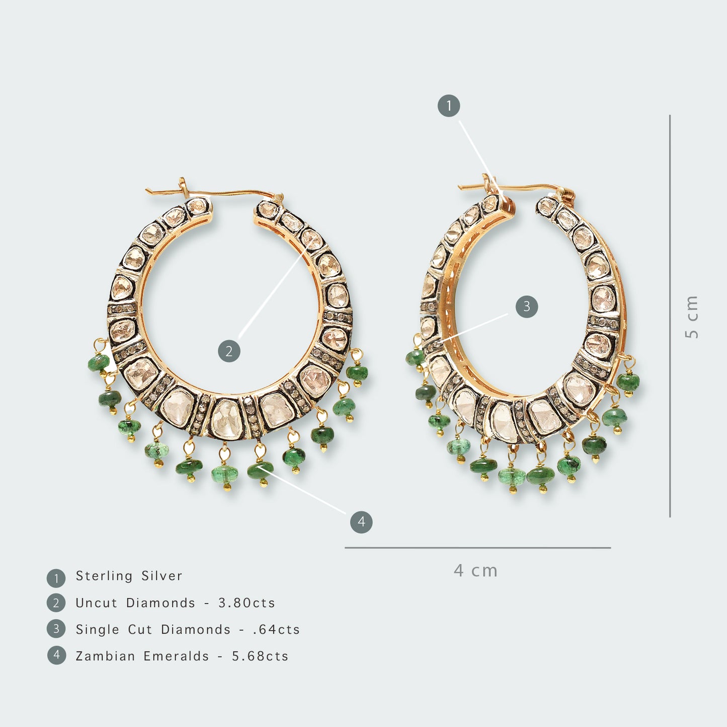 Eclipse Emerald and Uncut Diamond Hoops