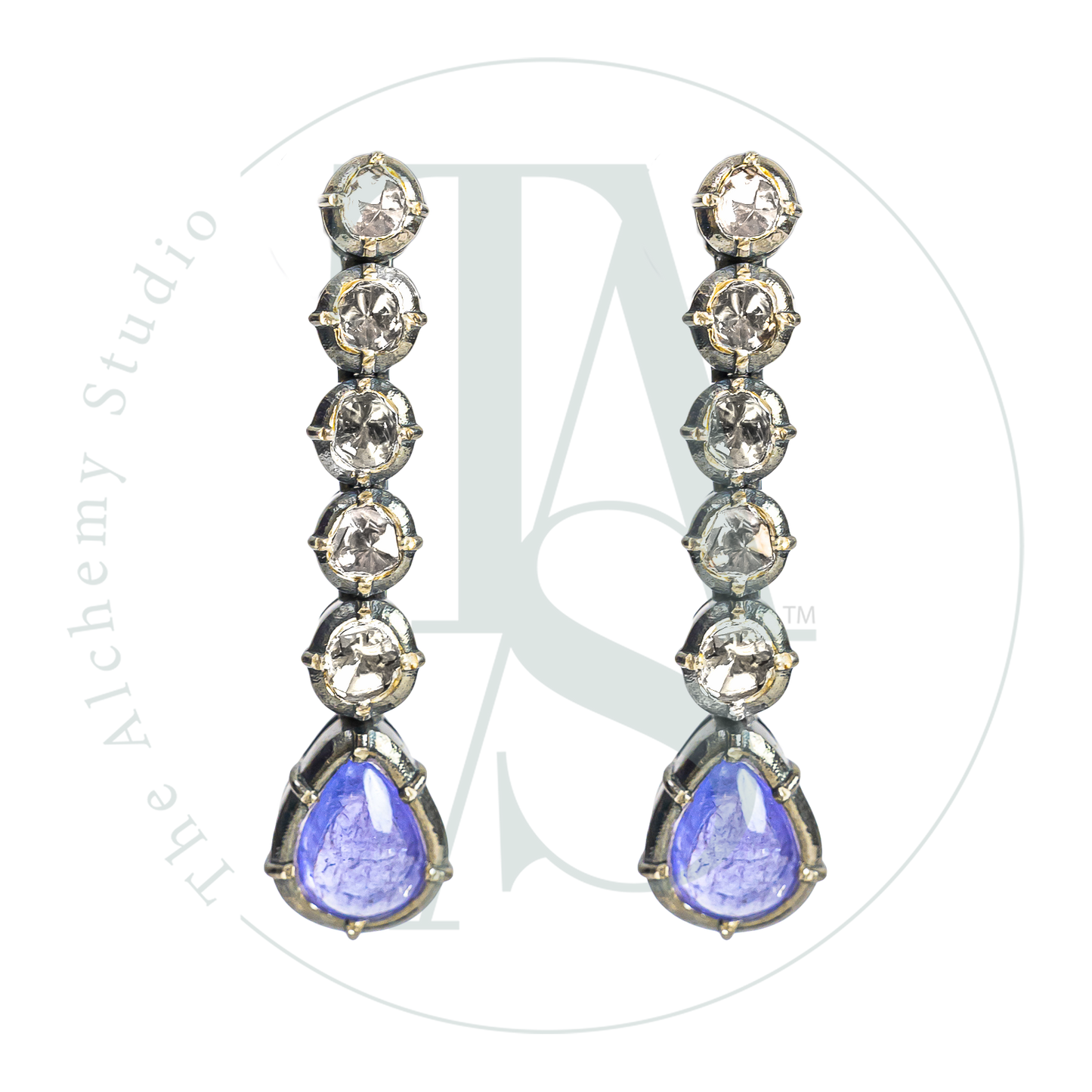 Oralee Tanzanite and Uncut Diamond Collete Earrings