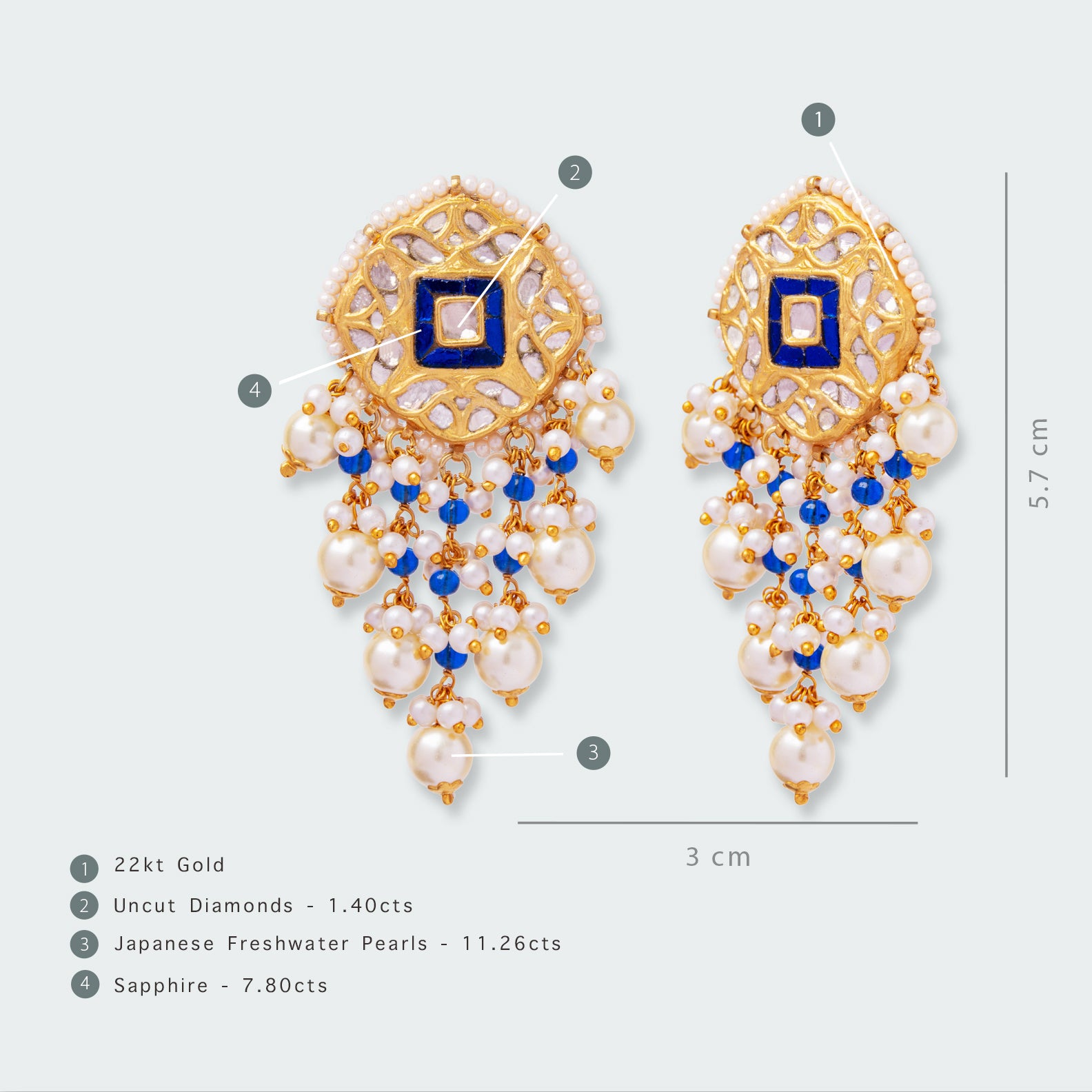 Blue Moon Sapphire Polki Earrings