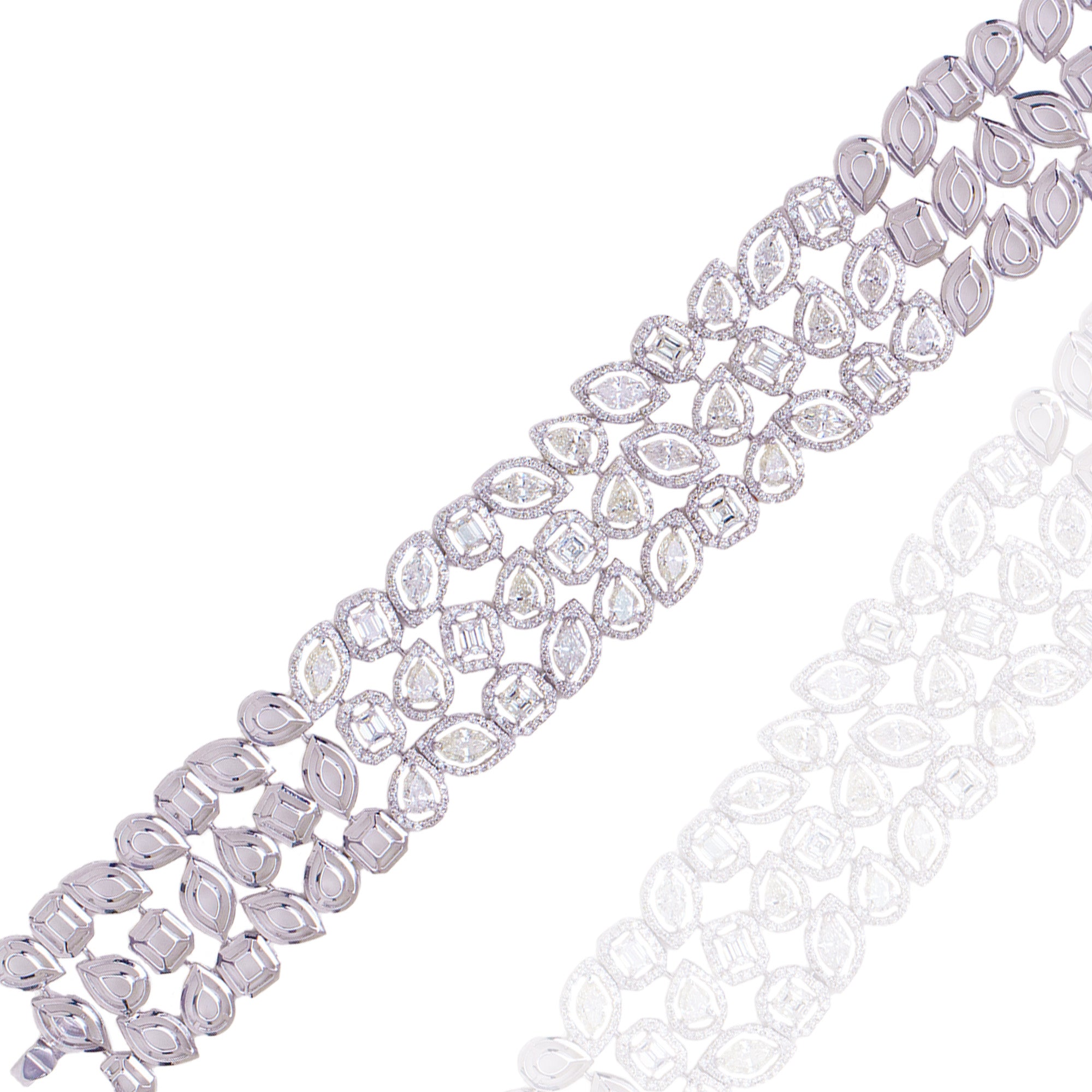 3-layer fancy shape diamond gold bracelet, luxury statement jewellery India