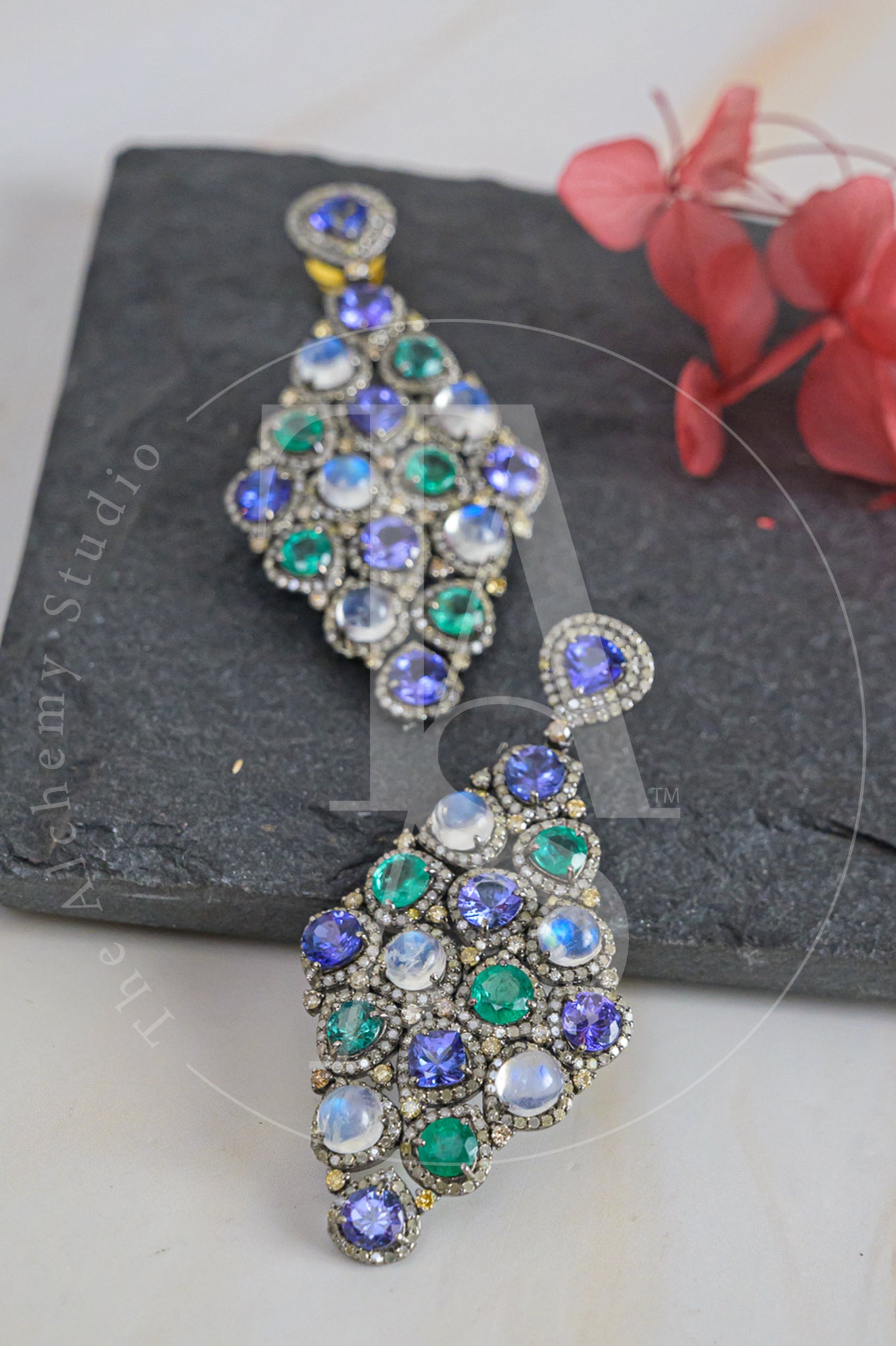 Saffira Tanzanite and Emerald Waterfall Earrings