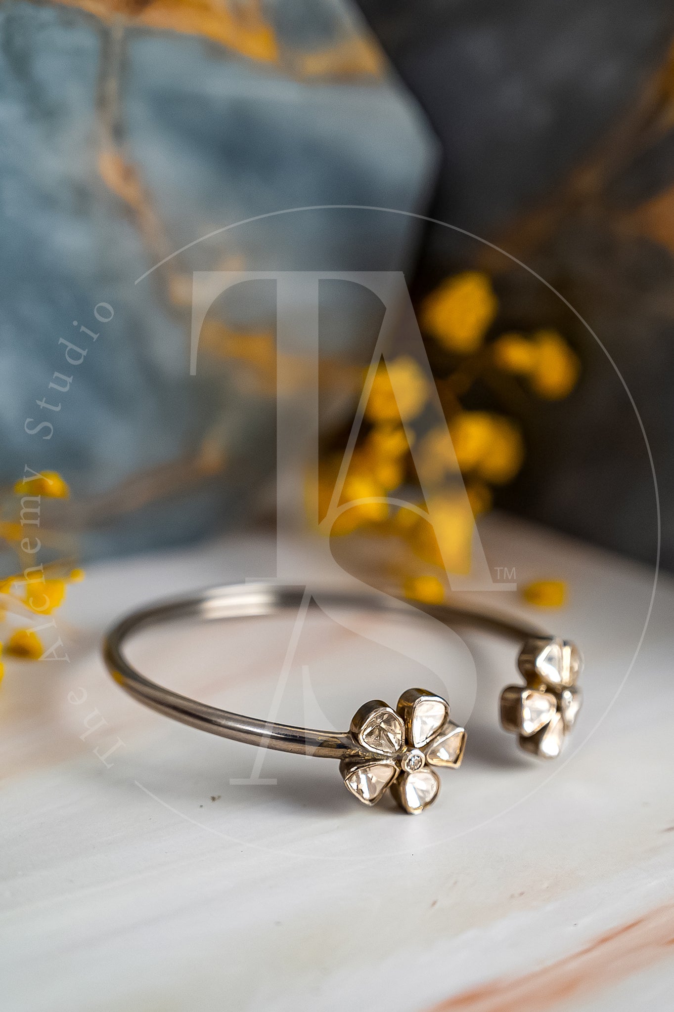 Dual Flower Uncut Diamond Cuff