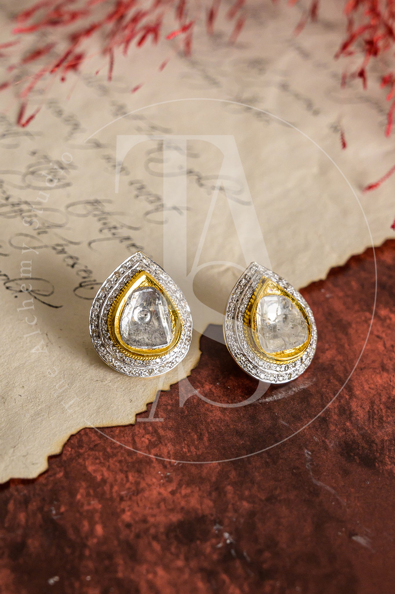 Dual Diamond Drop Polki Studs