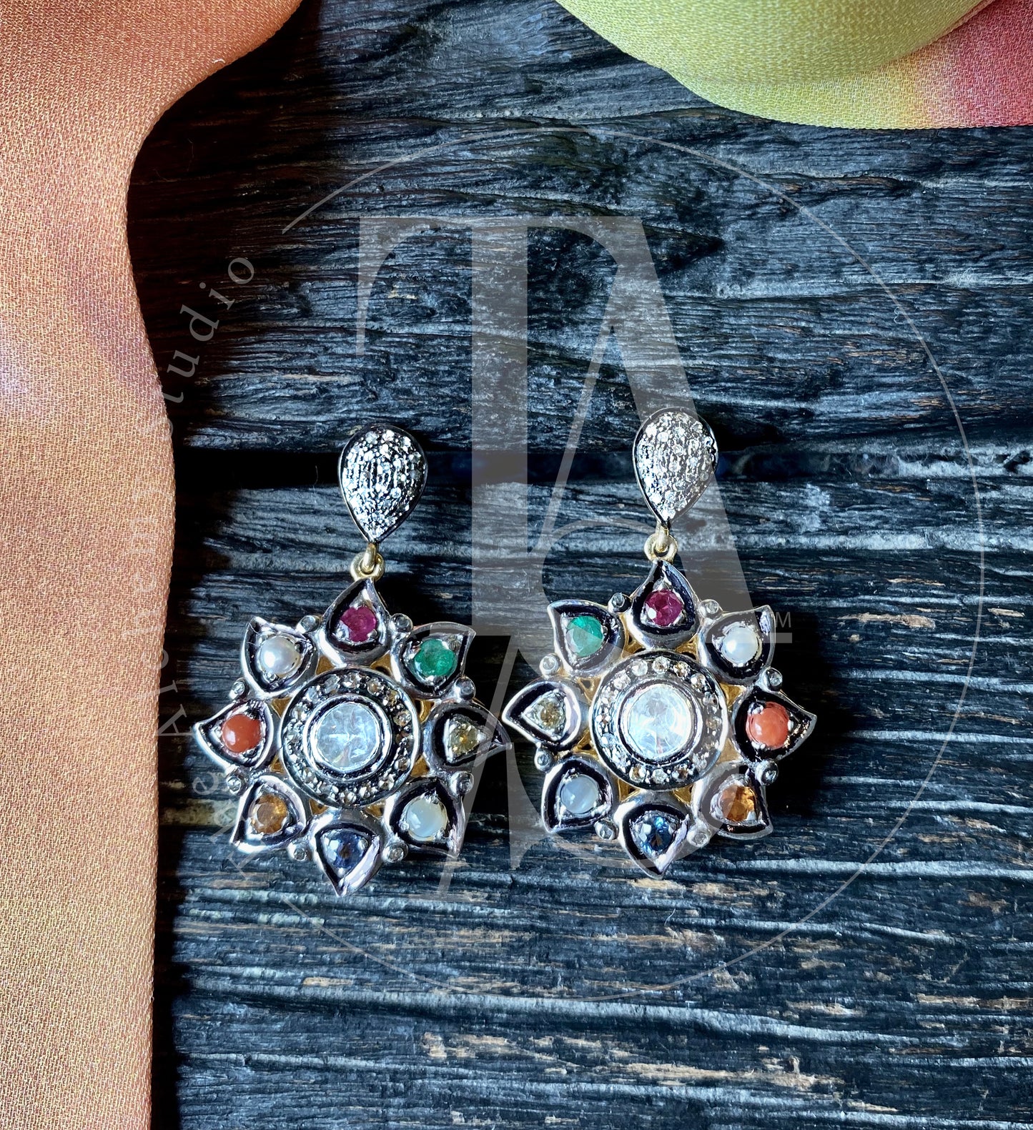 Guiding Star Navratan Uncut Diamond Earrings