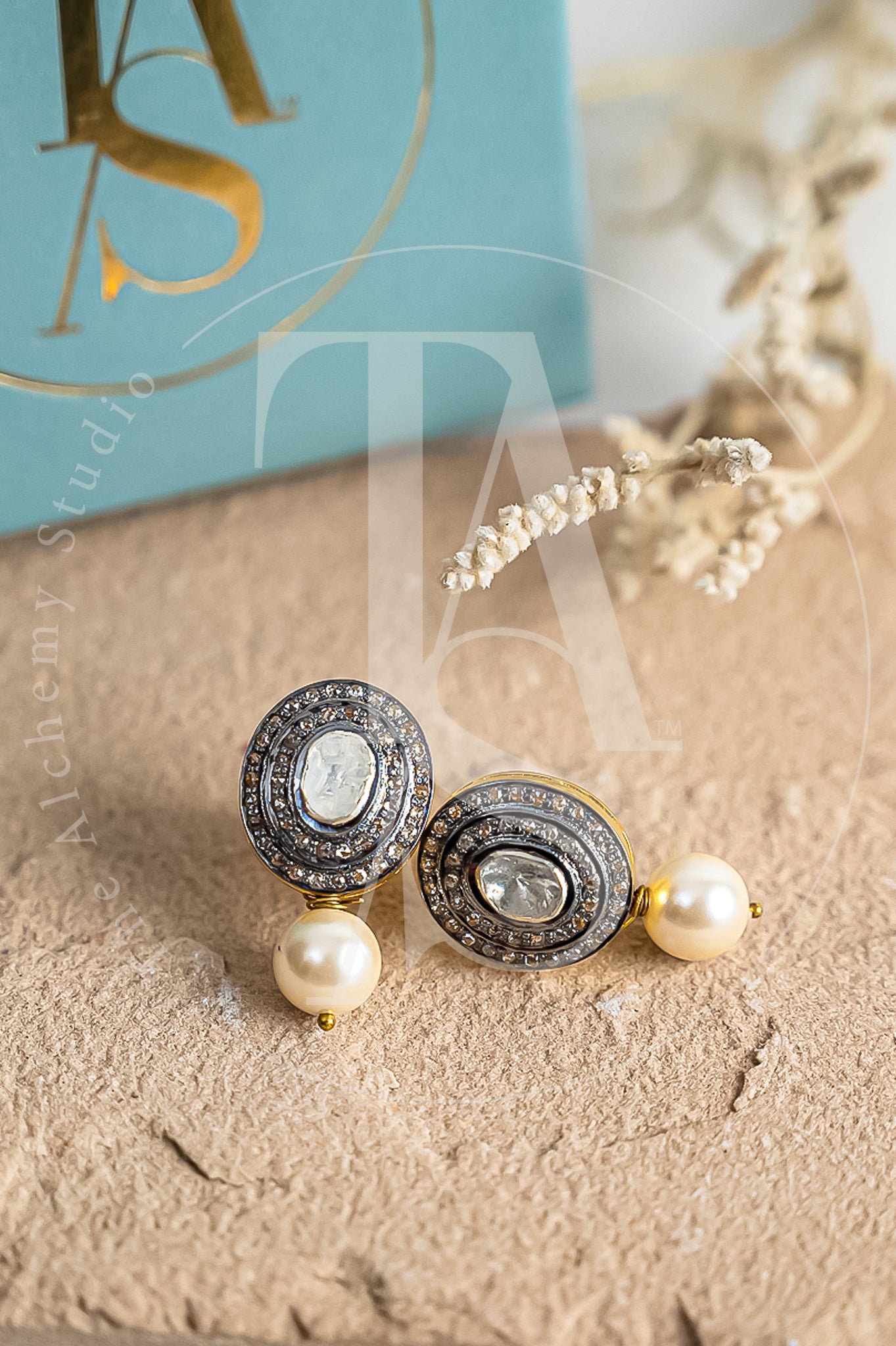 Dual Diamond Oval Uncut Diamond Earrings