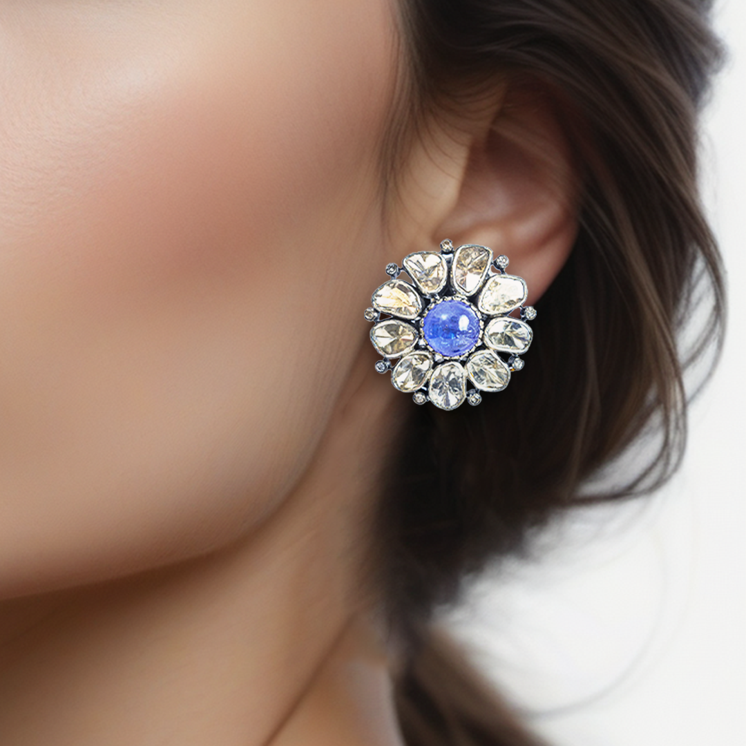 Amara Tanzanite Polki Flower Earrings