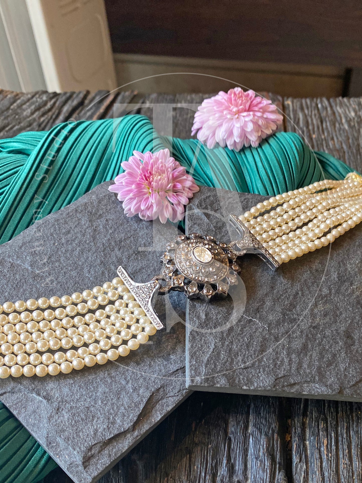 Grace Kelly Uncut Diamond and Pearl Choker