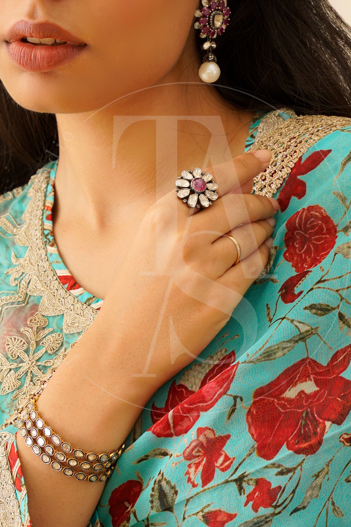 Amara Ruby Uncut Diamond Flower Ring