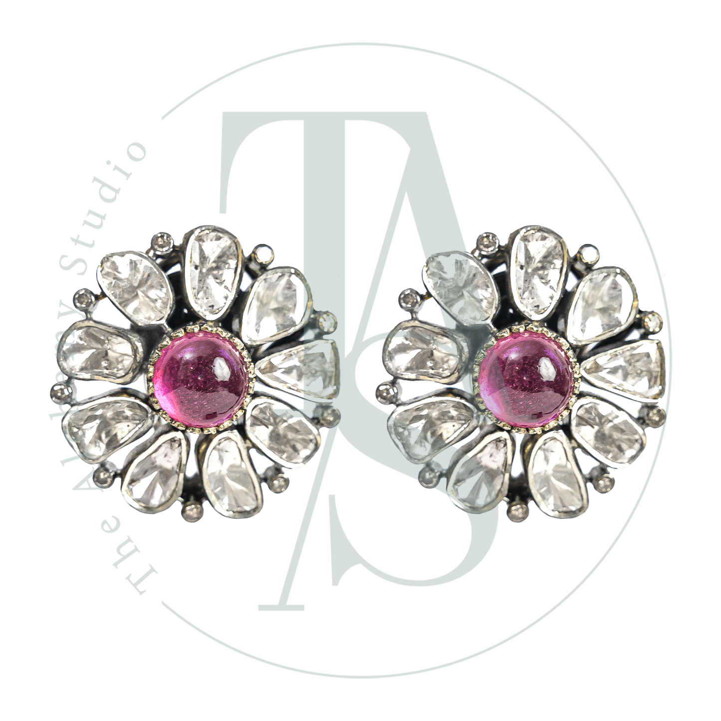 Amara Ruby Uncut Diamond Flower Earrings