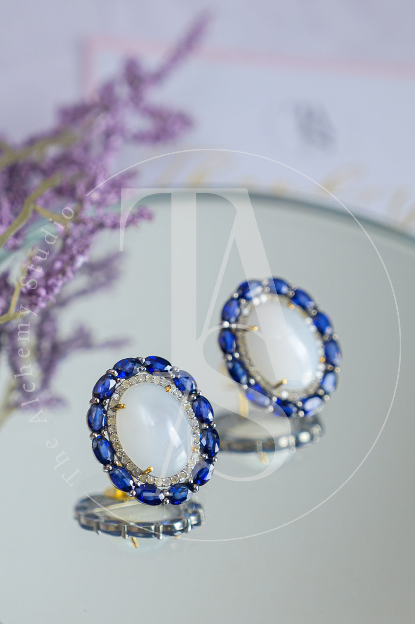 Luna Moonstone and Sapphire Earrings