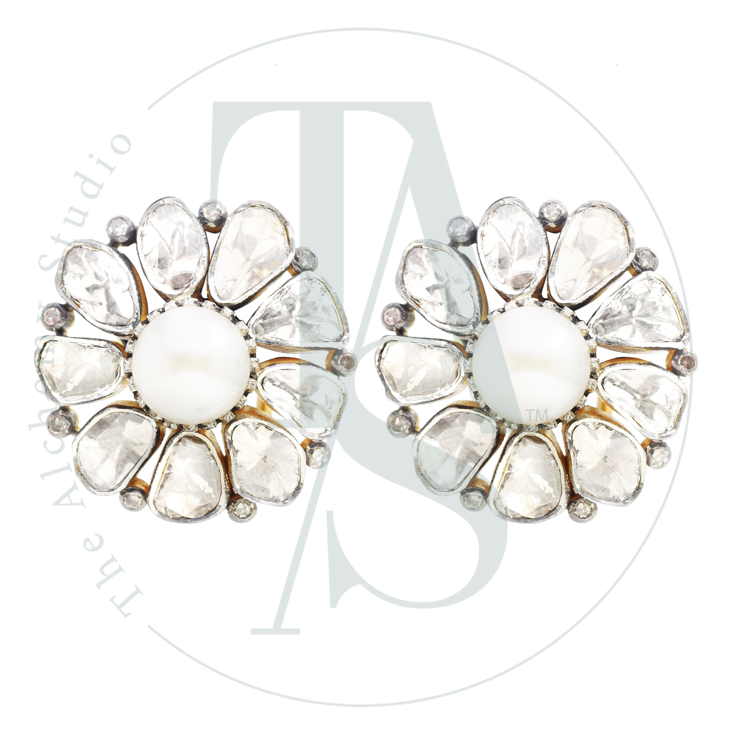 Amaraa Pearl and Uncut Diamond Earrings