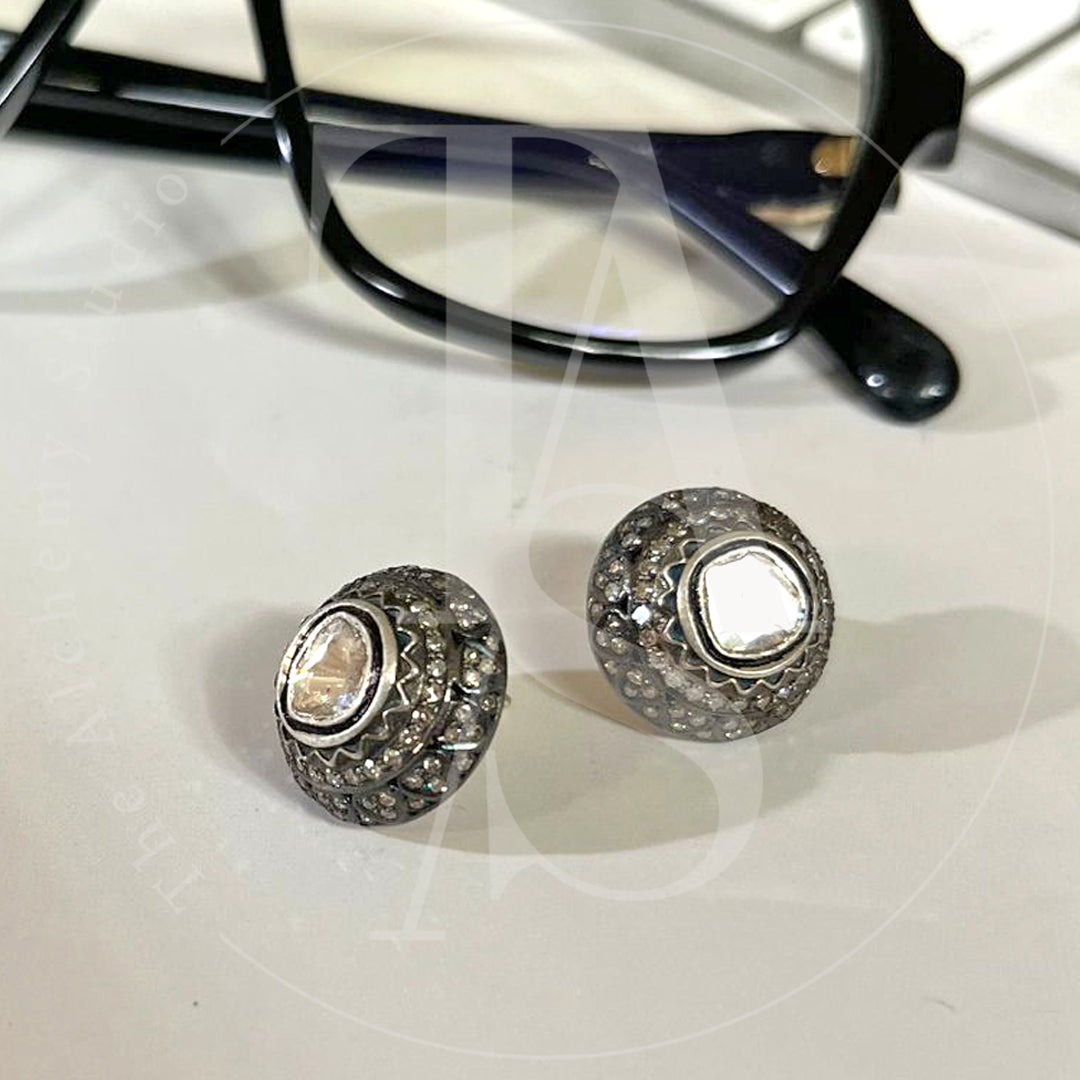 Cherry Blossom Dome Uncut Diamond Earrings