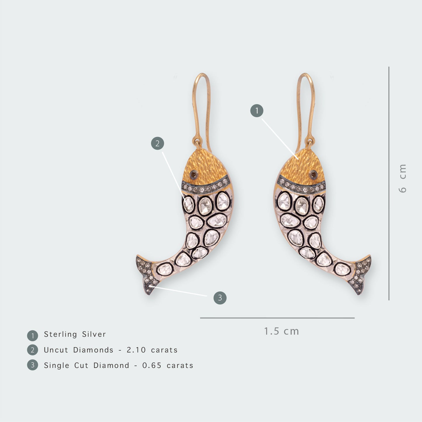 Palaash Fish Hook Dangling Uncut Diamond Earrings