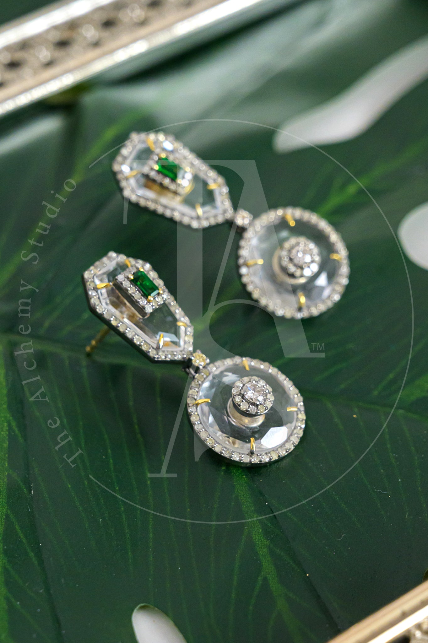 Dalenna Mini Emerald and Crystal Earrings