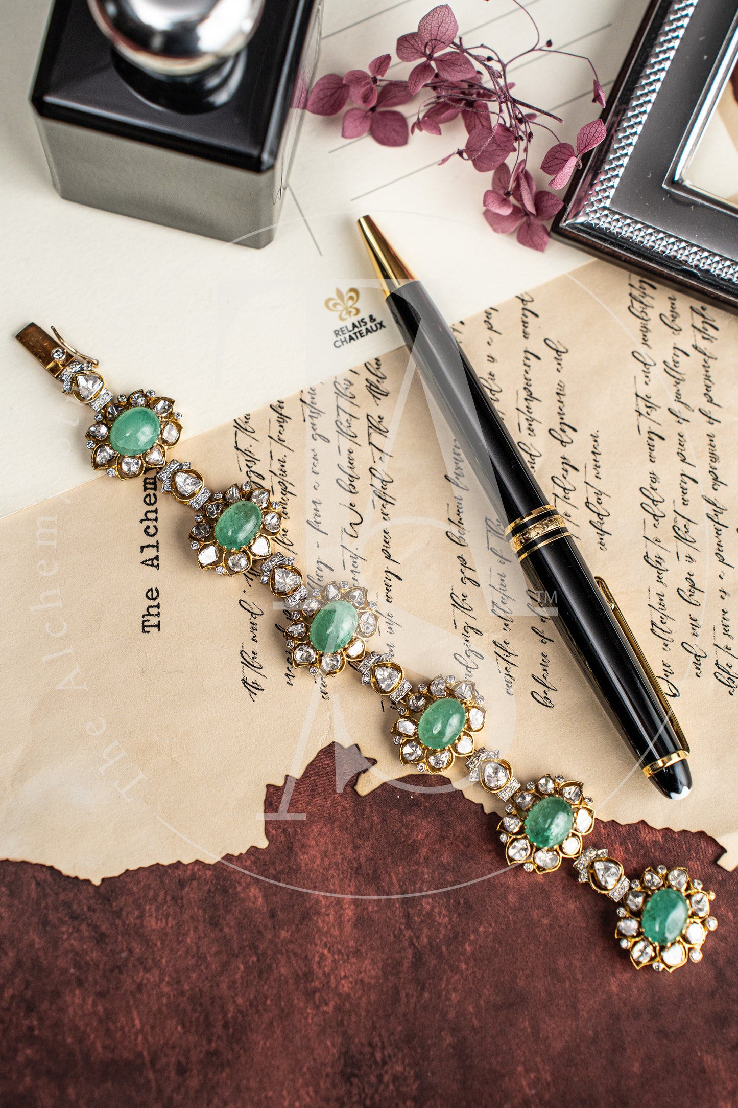 Naima Emerald and Uncut Diamond Bracelet