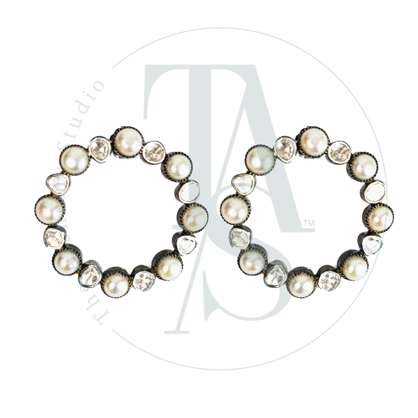 Pearl and Uncut Diamond Hoops