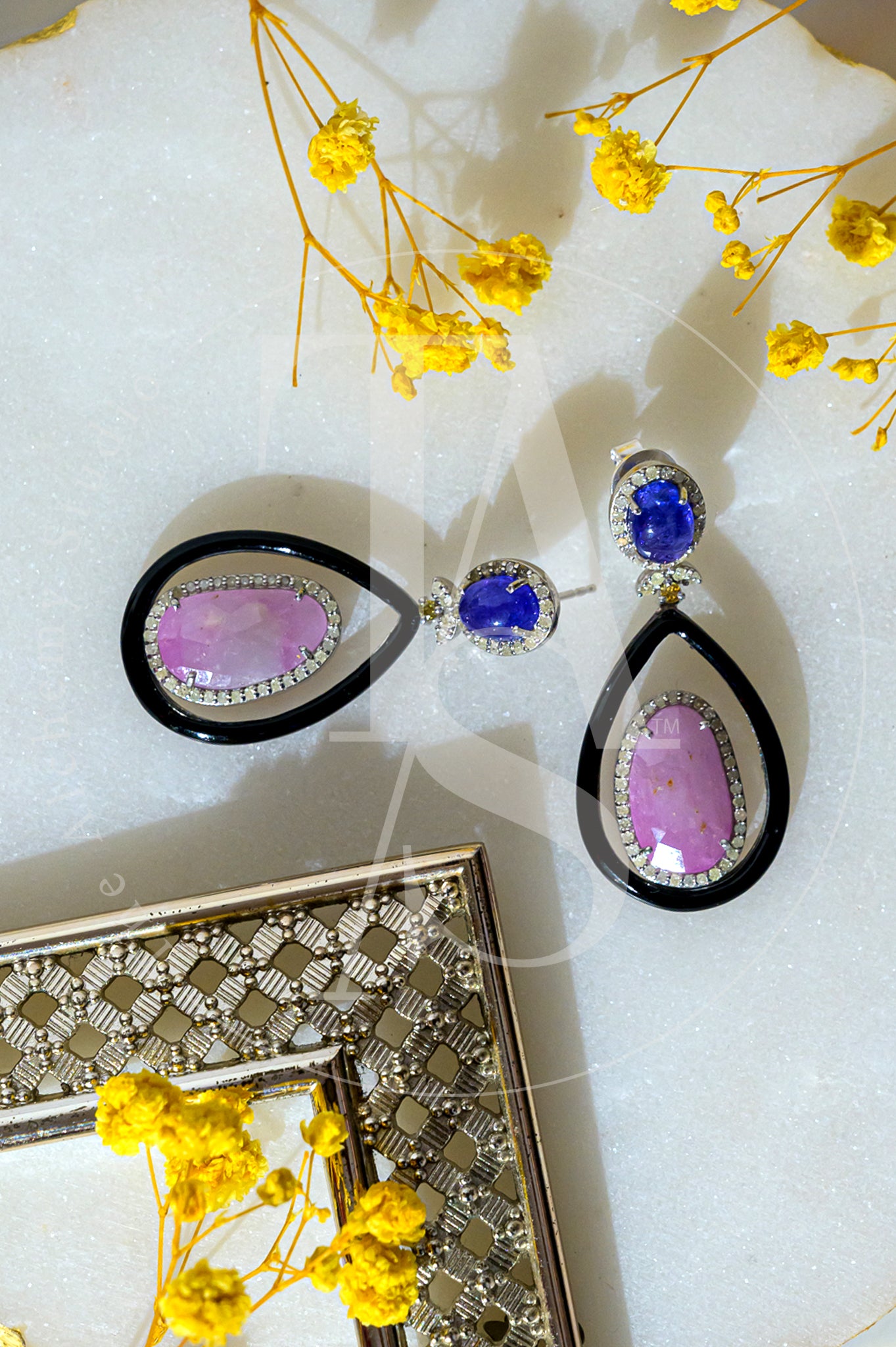 Olena Black Onyx and Pink Sapphire Earrings