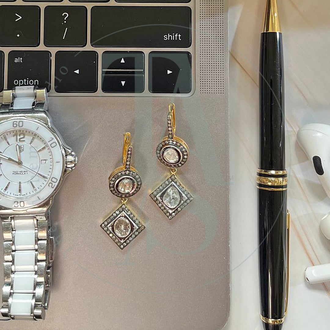 Jessica Round and Square Uncut Diamond Dangling Earrings