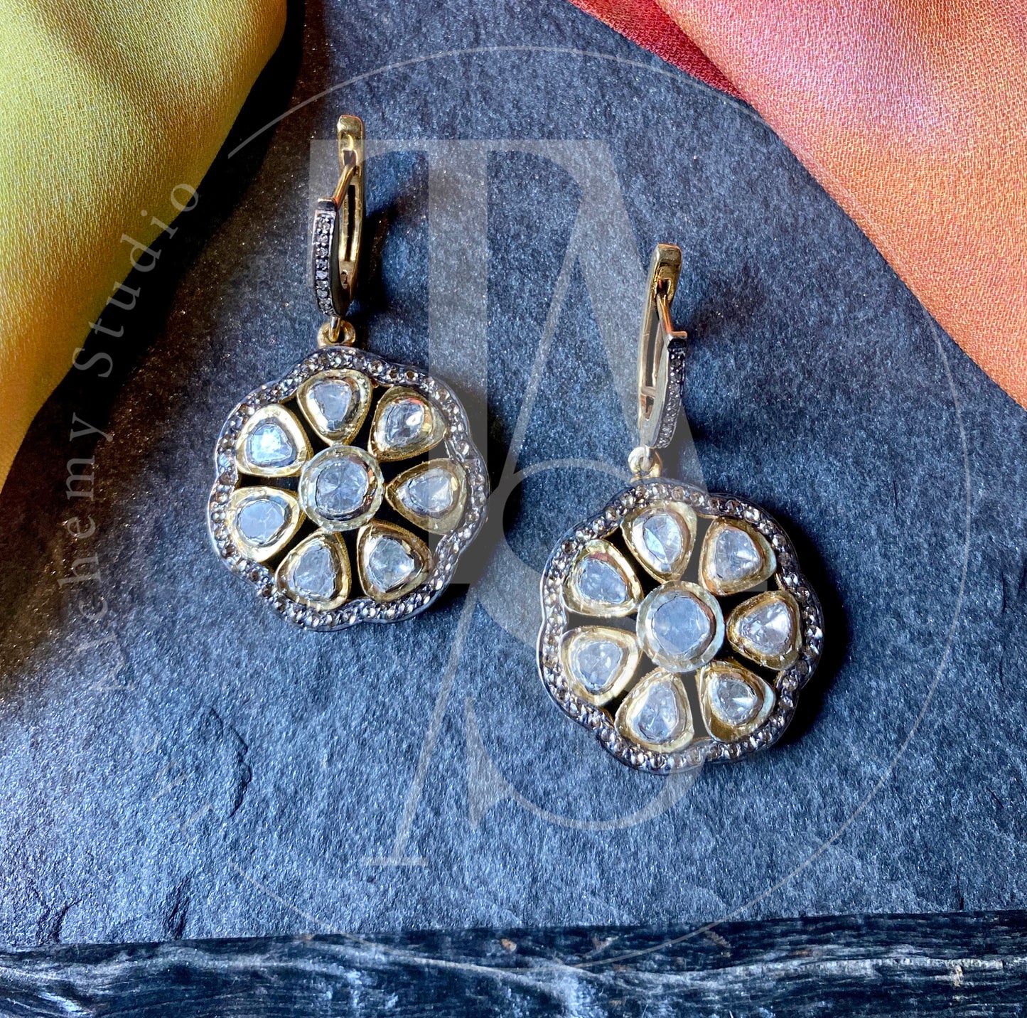TAS Geo Flora Uncut Diamond Dangling Earrings