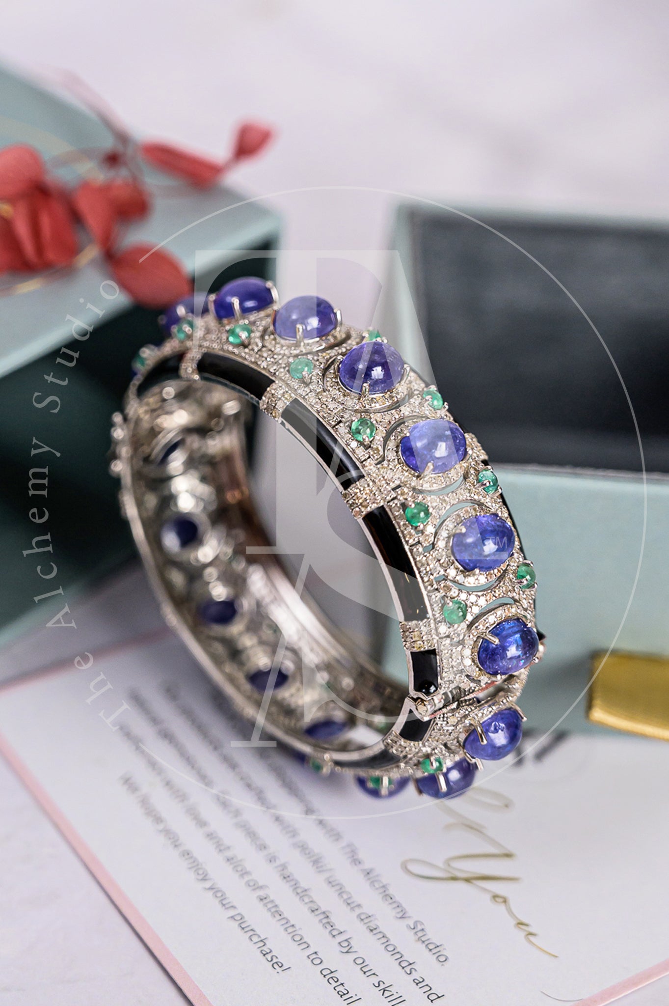 Celesete Tanzanite and Emerald Cuff