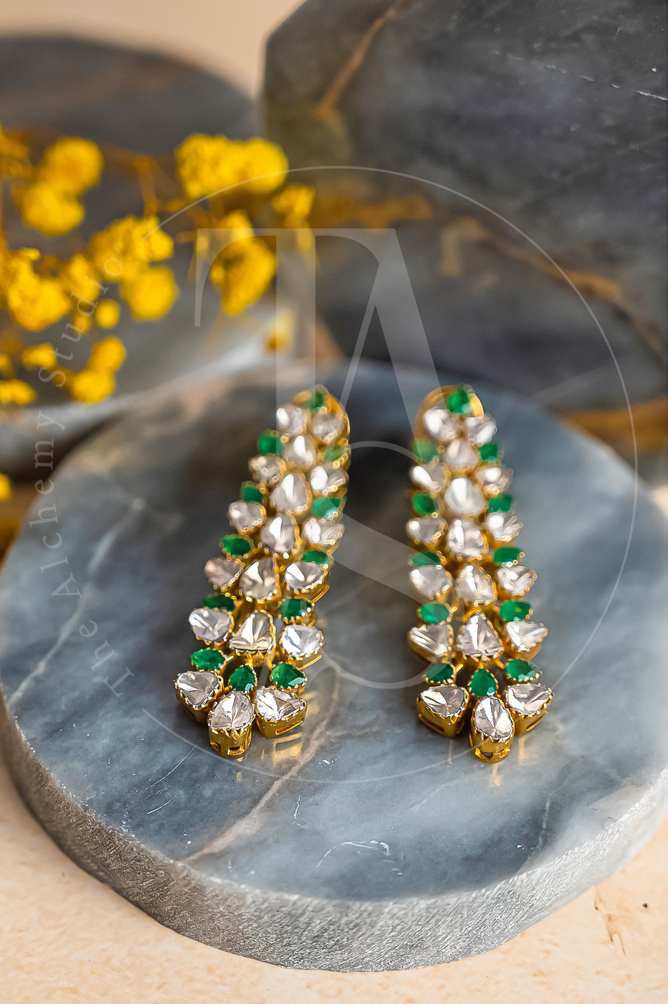 Emerald Waterfall Uncut Diamond Earrings