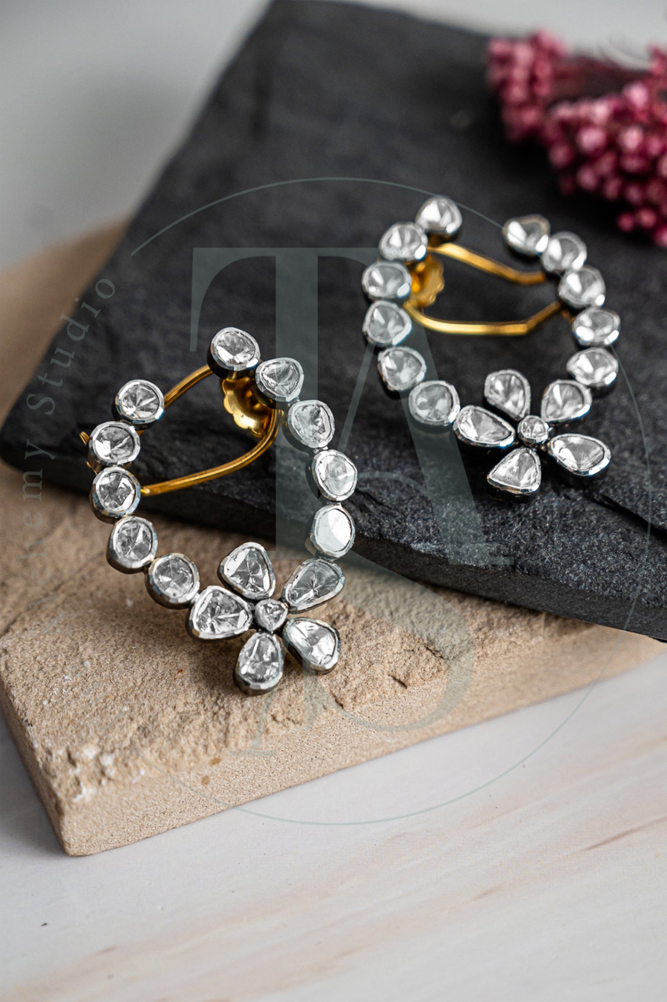 Flower Uncut Diamond Hoops