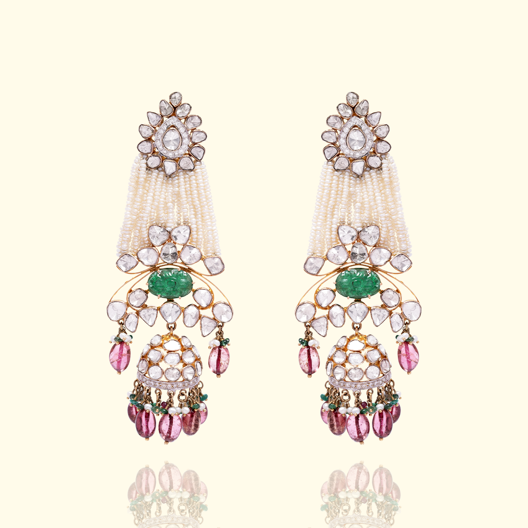 Sadagi Polki Emerald Tourmaline Earrings