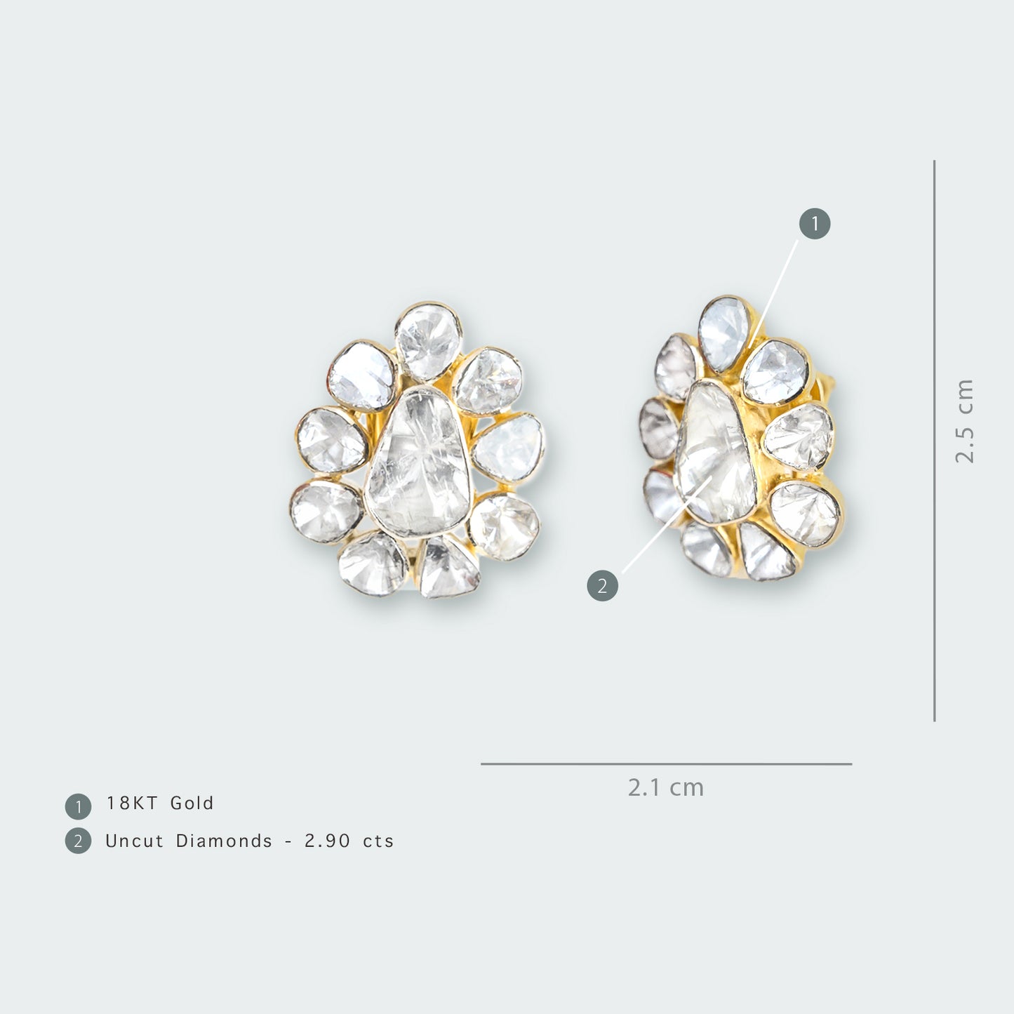 18kt Gold Jendayi Oval Uncut Diamond Flower Earrings