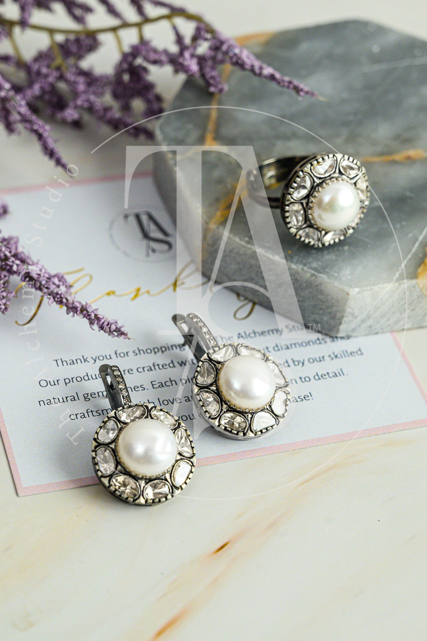 Ray Pearl and Polki Earrings
