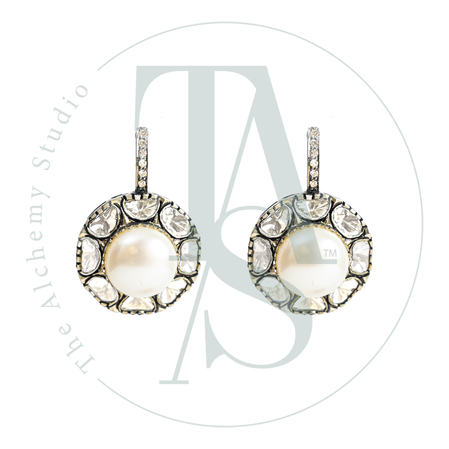 Ray Pearl and Polki Earrings