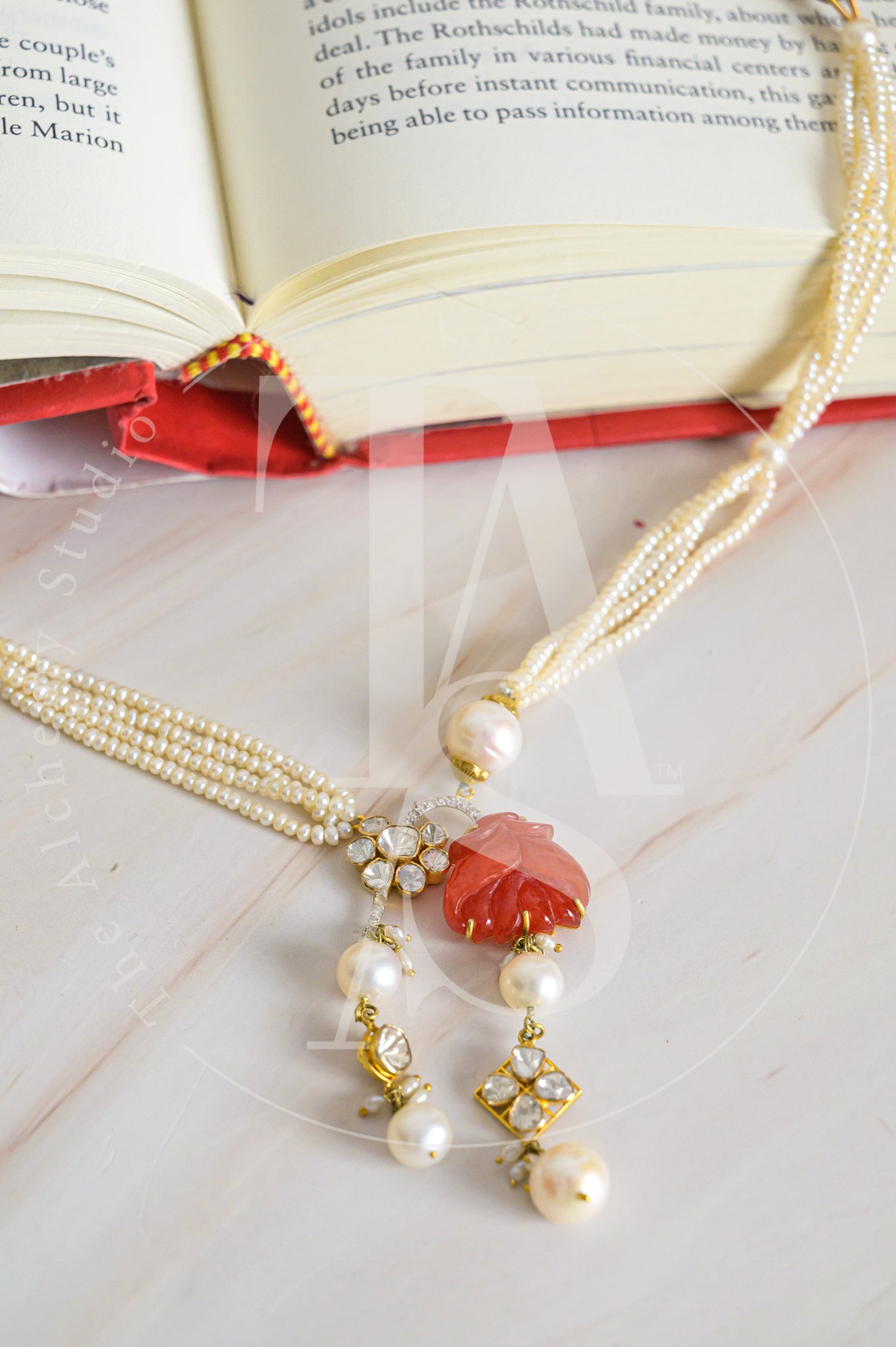 Vedya Coral and Polki Asymmetric Necklace