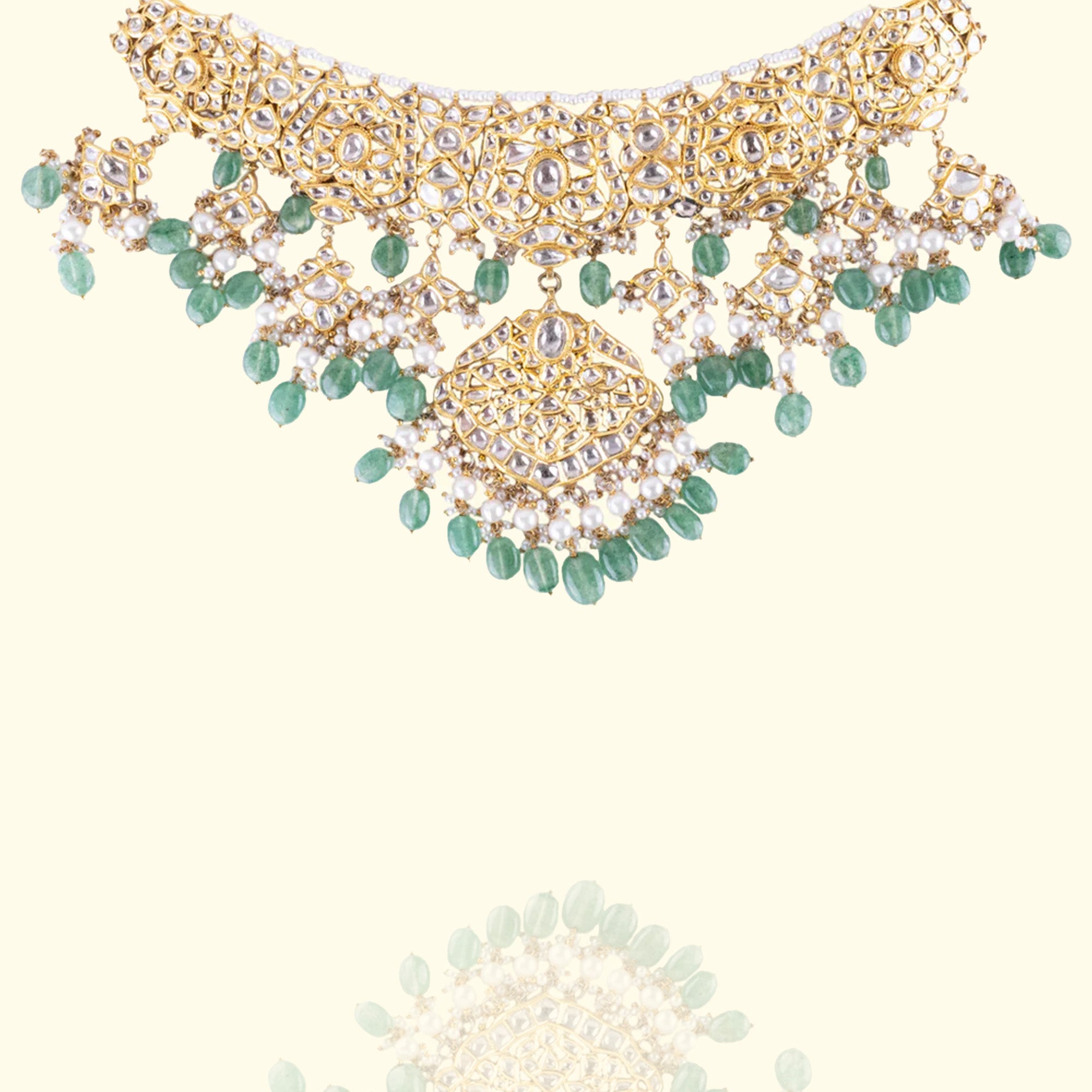 Emerald and Polki diamond gold necklace, luxury handcrafted heritage fine jewellery for women