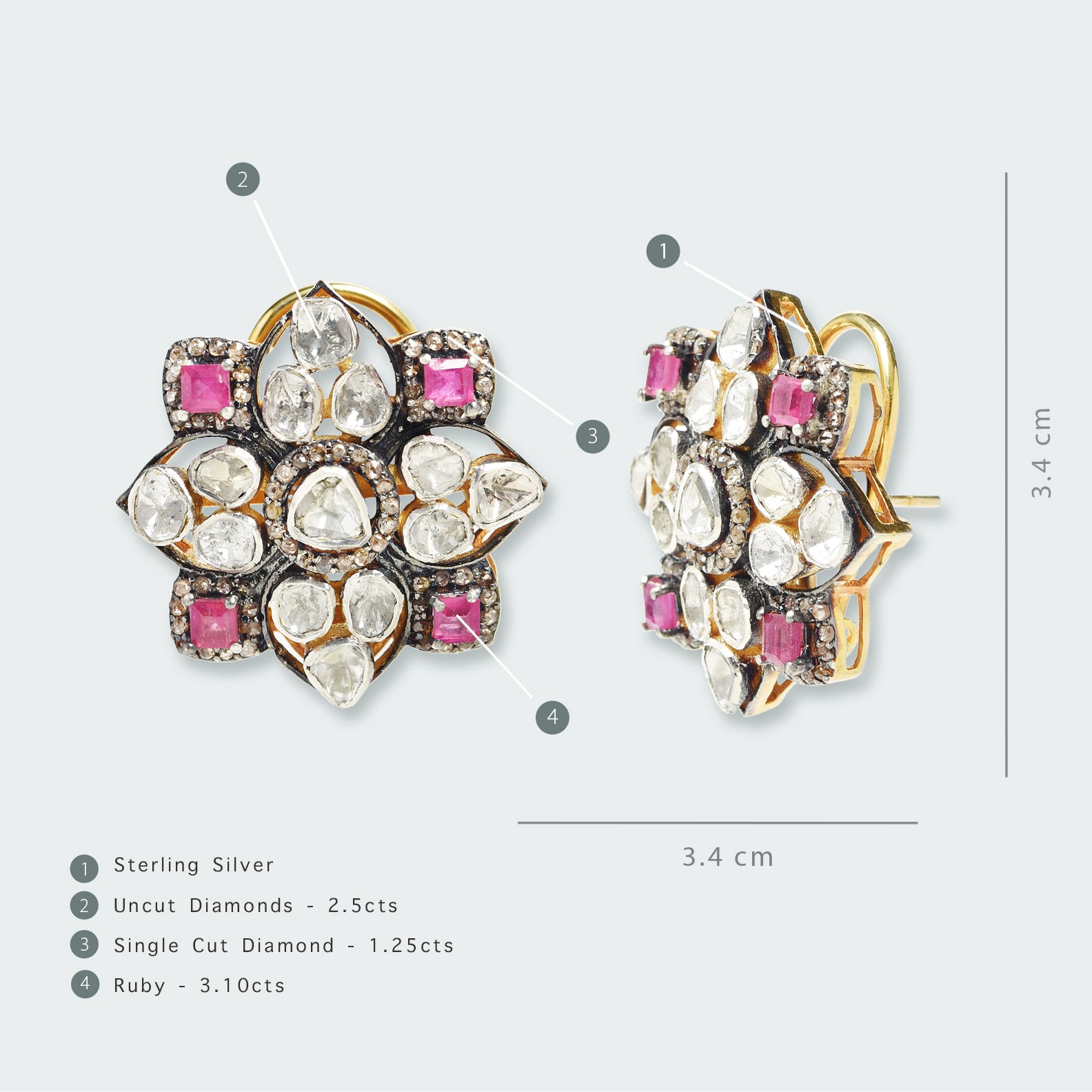 Ruby Polki Flower Earrings